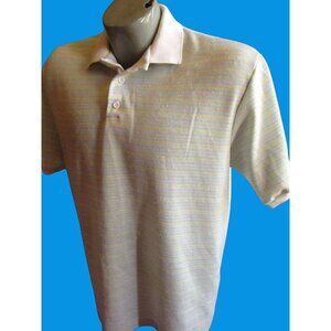 Vintage Mens Polo Shirt XL 80's Yellow/Blue Stripe Stretch knit Golf/Polo/Tennis